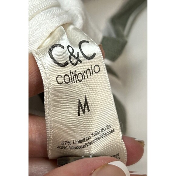 C & C CALIFORNIA Green White Striped Linen Jumpsuit with Front Buttons Medium - Picture 4 of 7